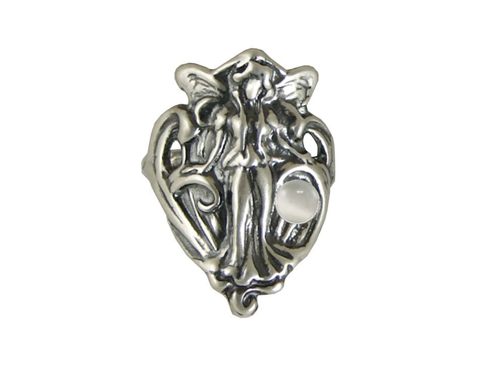 Sterling Silver Queen Mab Fairy Ring With White Moonstone Size 10